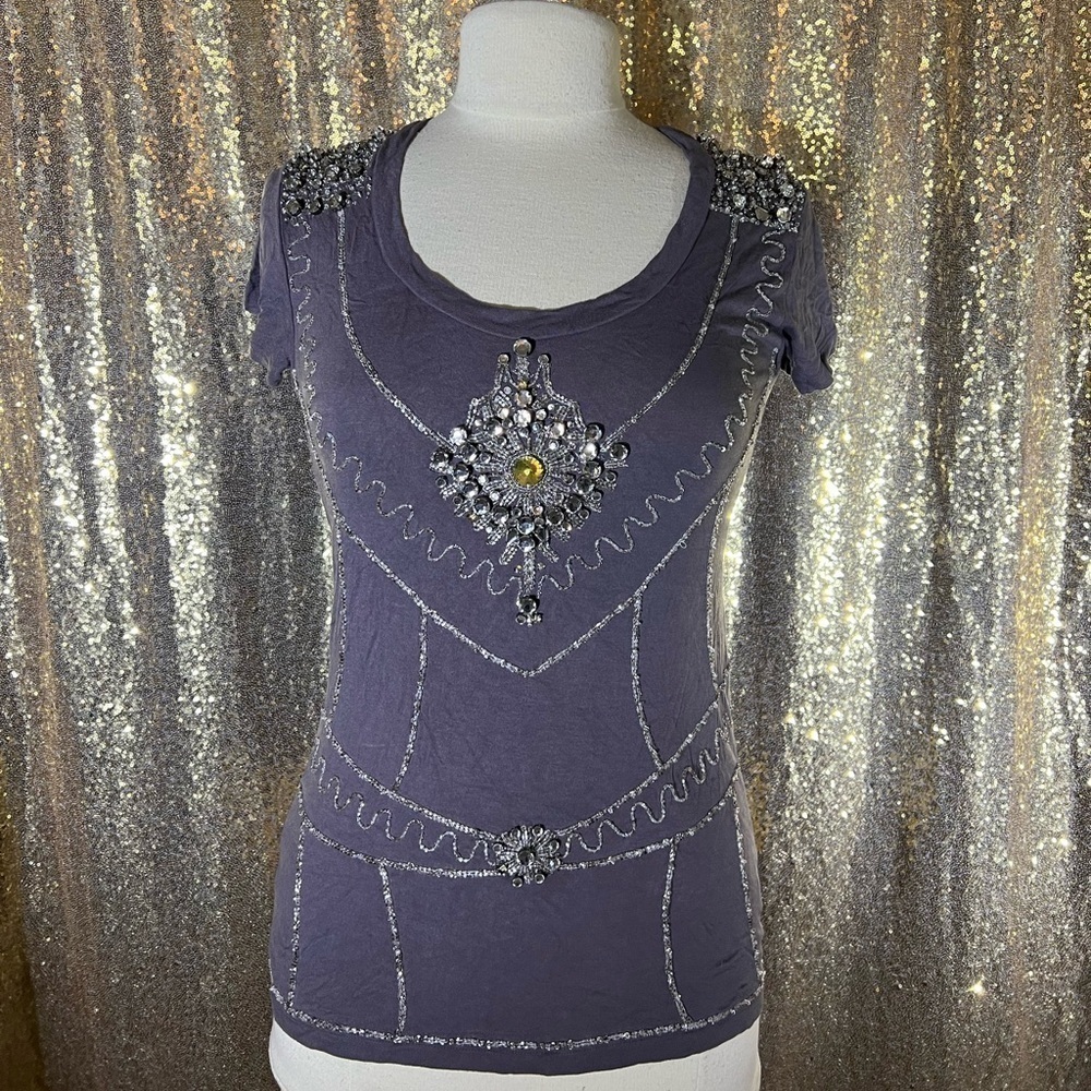 Sparkly rhinestone beads and sequin shirt